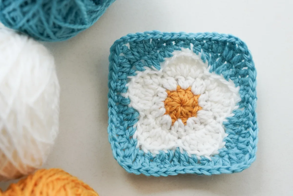 Simple Five Petal Flower Granny Square, the finished piece